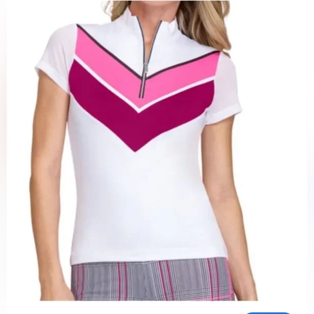 TAIL Women's Dottie Mock Short Sleeve Polo Shirt Sz Large